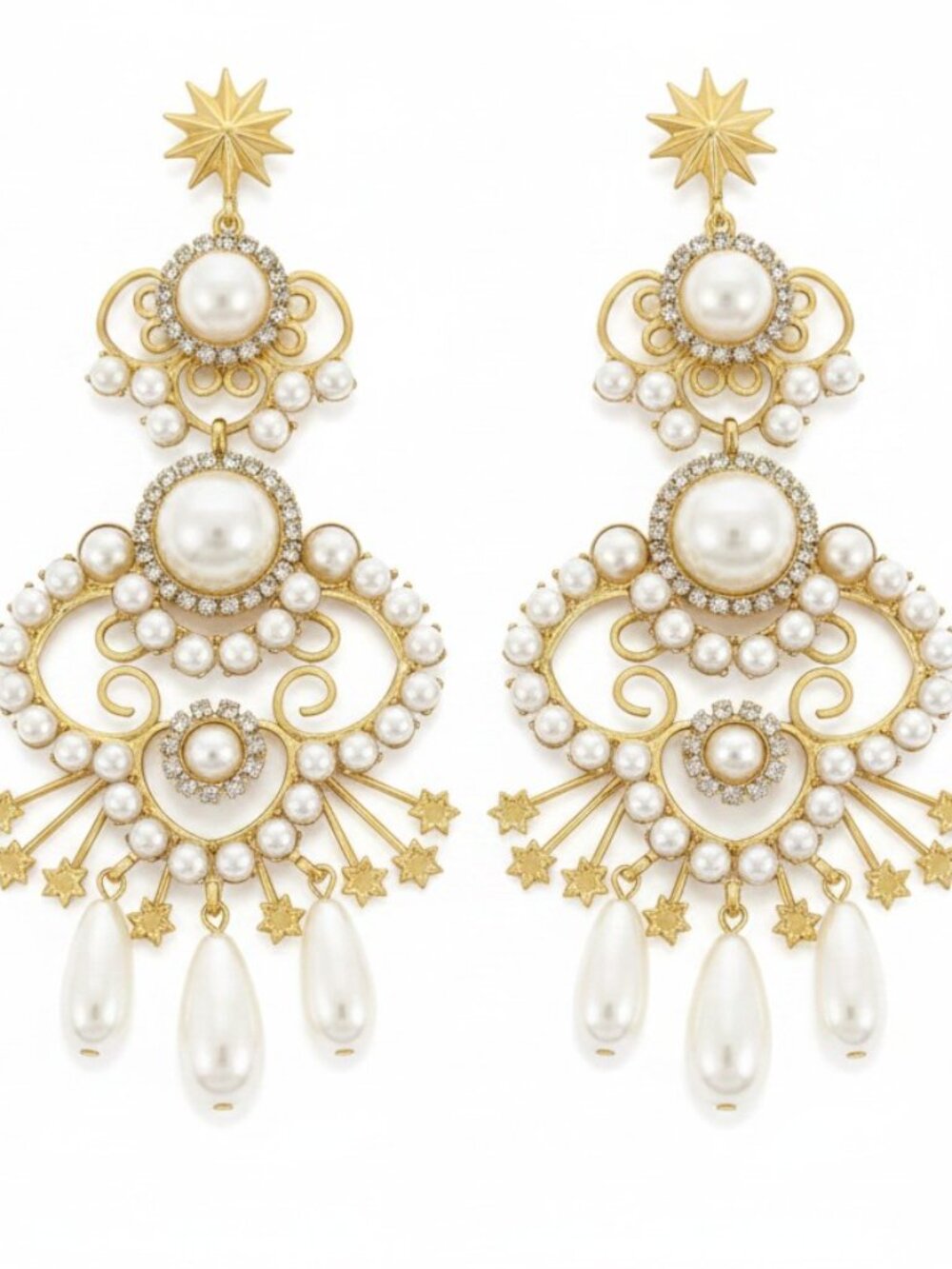 Women's Earrings Designer Elizabeth Cole Faux Pearl/Crystal Gold Plated Earrings